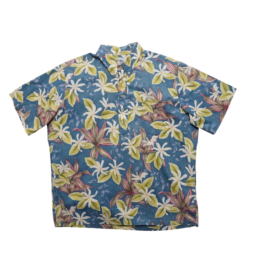 Reyn Spooner Pullover‎ Hawaiian Shirt Mens XL Blue Floral Reverse Print Aloha